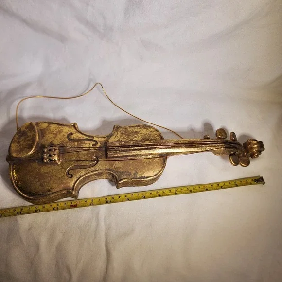 2 VIOLIN DECORATIVE WALL TREE HANGING Christmas‎ Ornaments, ANTIQUE GOLD COLOR, - Picture 3 of 5